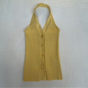 Zara butter yellow ribbed halter top Sz Small cotton blend festival summer boho